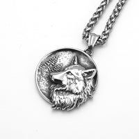 Men's Vintage Double Sided Wolf Head Titanium Steel Pendant Necklace