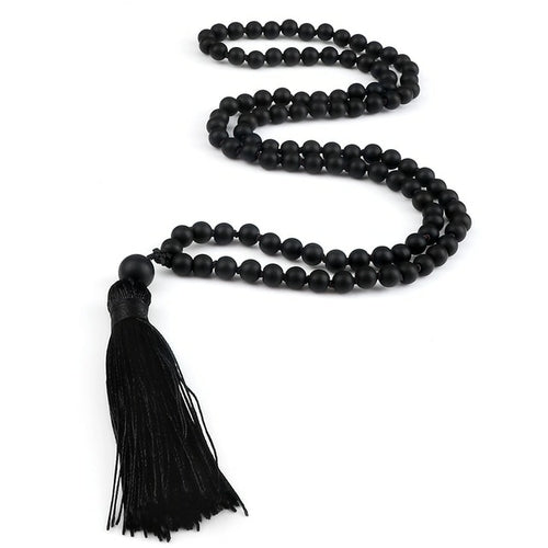 Zen Harmony: Natural Onyx Buddhist Prayer Necklace - 108 Beads for Enlightenment