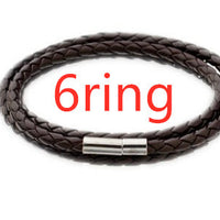 Personalized Mens Braided Genuine Leather Bracelet Stainless Steel Custom Beads Name Charm Bracelet For Men With Family Names