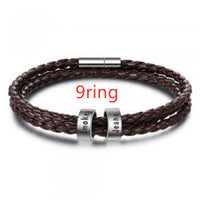 Personalized Mens Braided Genuine Leather Bracelet Stainless Steel Custom Beads Name Charm Bracelet For Men With Family Names