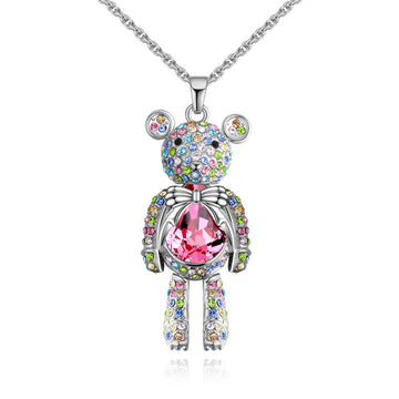 European And American Fashion Cute Bear Crystal Necklace Female Diamond Pendant