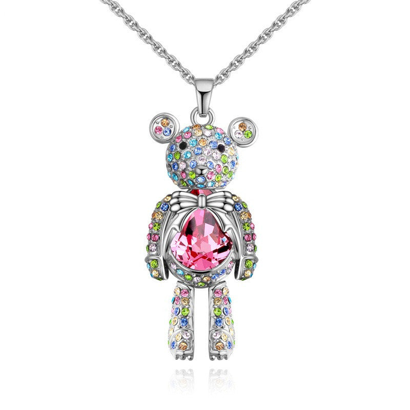 European And American Fashion Cute Bear Crystal Necklace Female Diamond Pendant