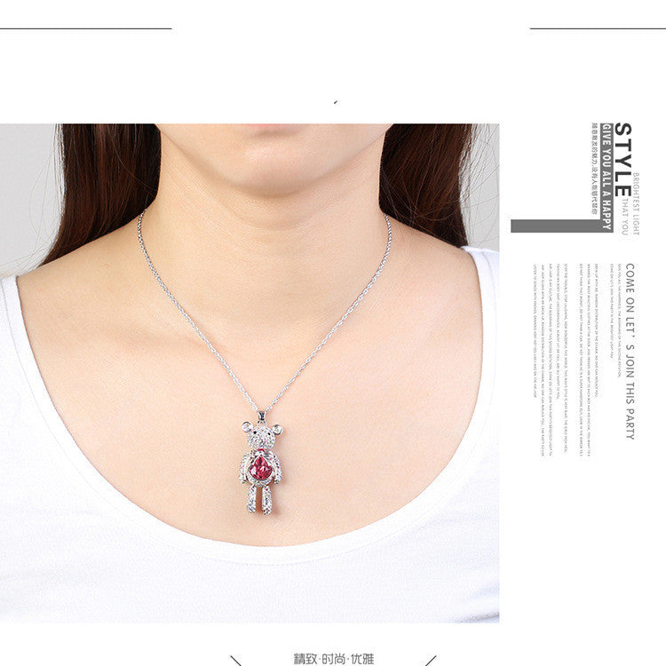 European And American Fashion Cute Bear Crystal Necklace Female Diamond Pendant