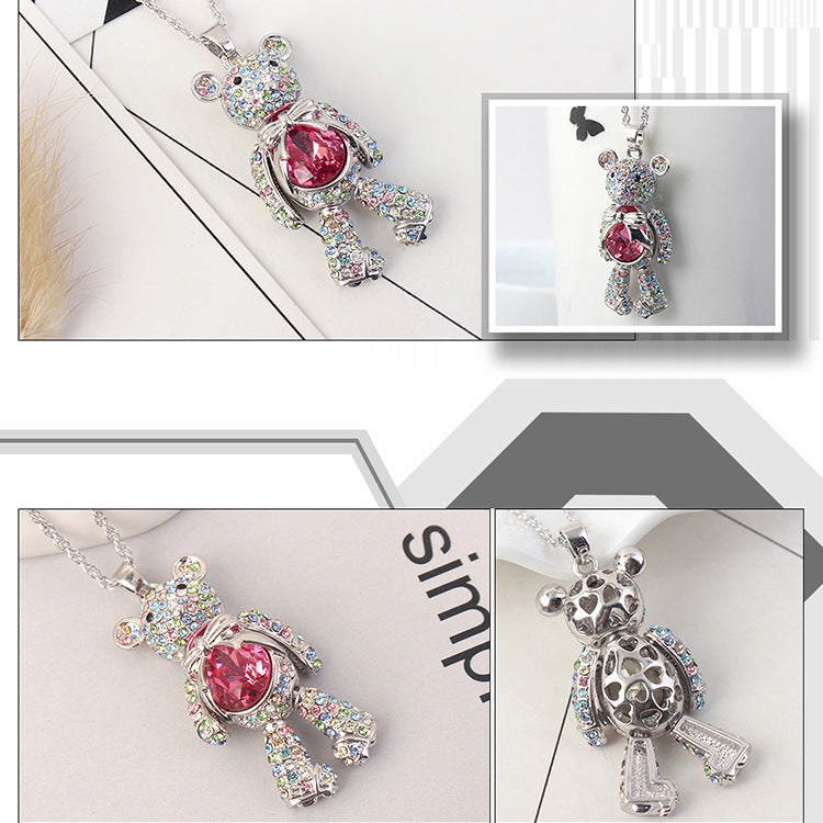 European And American Fashion Cute Bear Crystal Necklace Female Diamond Pendant