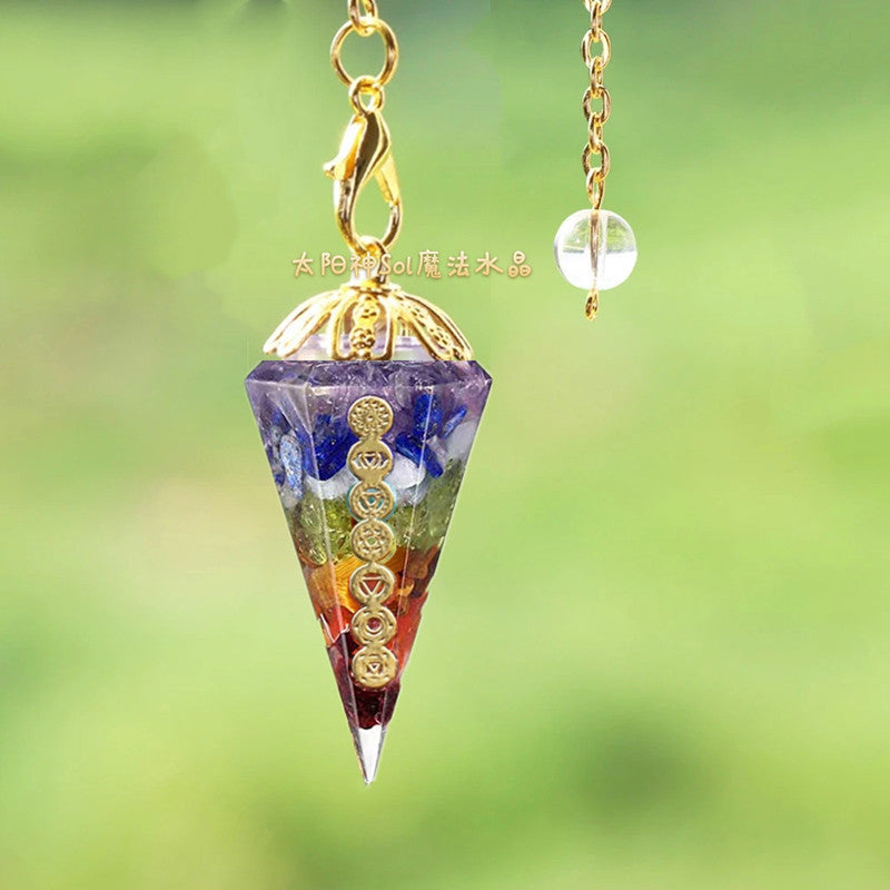 Handcrafted Vibrant Chakra Crystal Pendulum Necklace with Natural Gemstone Pendant