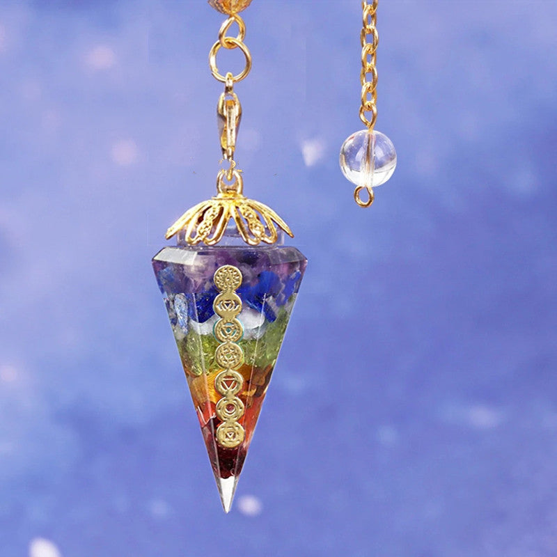 Handcrafted Vibrant Chakra Crystal Pendulum Necklace with Natural Gemstone Pendant