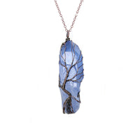 Dyed Natural White Crystal Column Tree Of Life Pendant Necklace