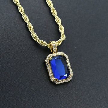 BLUESHINE Necklace - Rectangular CZ Pendant with Crystal Border - A stunning piece of jewelry featuring a rectangular CZ pendant surrounded by a sparkling crystal border