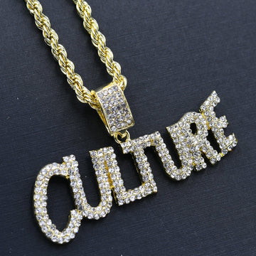 HIPHOP Culture Necklace - Crystal Stone Studded Pendant with 24