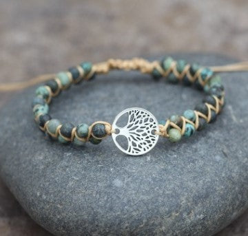 Elegant Tree Bead Yoga Bracelet – Double Braided Design