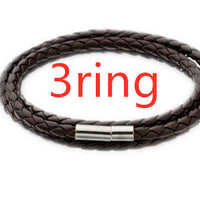 Personalized Mens Braided Genuine Leather Bracelet Stainless Steel Custom Beads Name Charm Bracelet For Men With Family Names