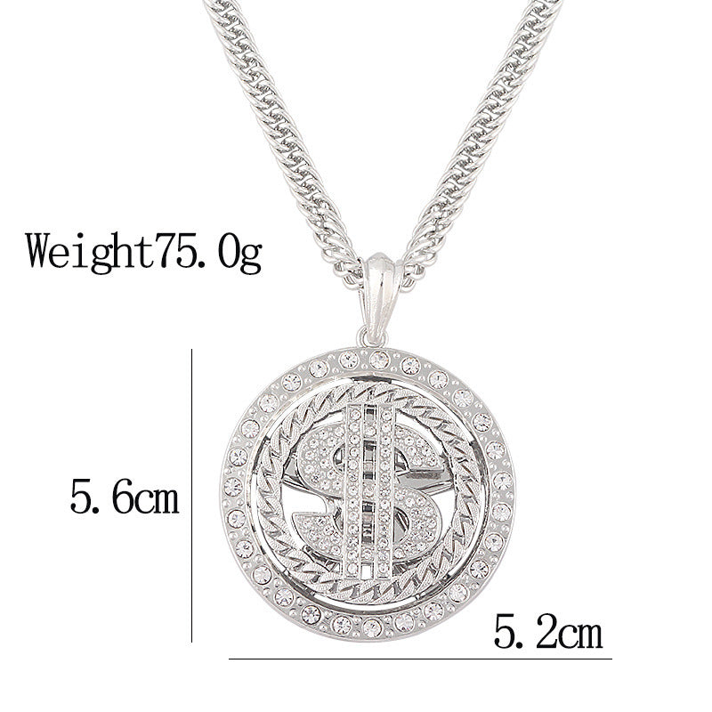 European Hip Hop Street Dollar Turntable Necklace Rap HIPHOP Rotatable Dollar Pendant More And More Earned