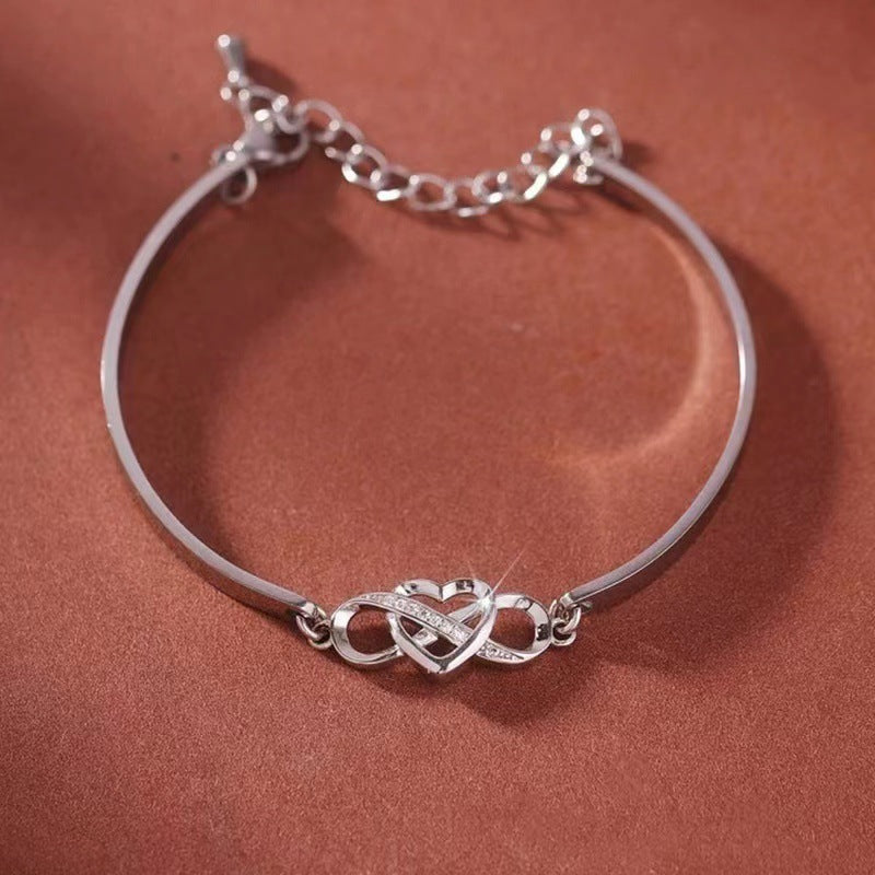 Infinity Heart Bracelet Bangle Crystal Love Forever Symbol Charm Bracelets