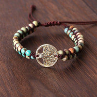 Elegant Tree Bead Yoga Bracelet – Double Braided Design