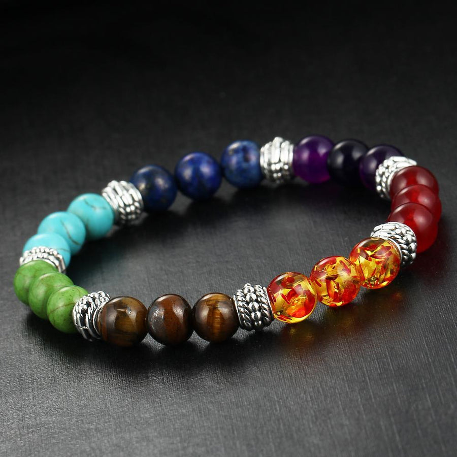 Natural Stone Colorful Chakra Energy Yoga Bracelet