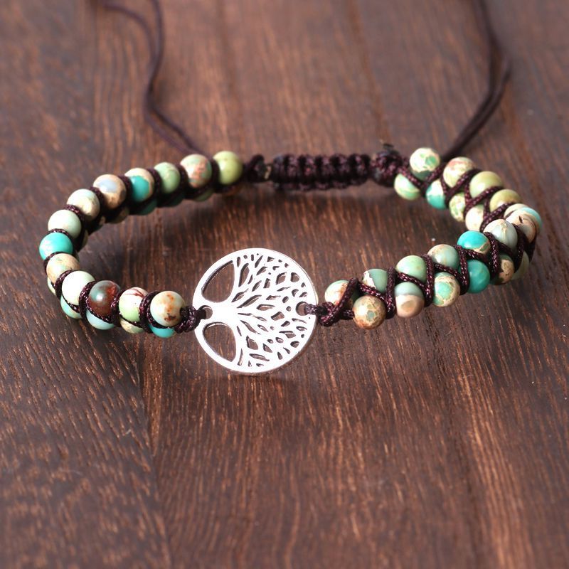 Elegant Tree Bead Yoga Bracelet – Double Braided Design