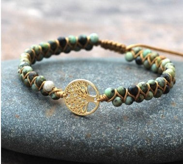 Elegant Tree Bead Yoga Bracelet – Double Braided Design