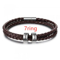 Personalized Mens Braided Genuine Leather Bracelet Stainless Steel Custom Beads Name Charm Bracelet For Men With Family Names