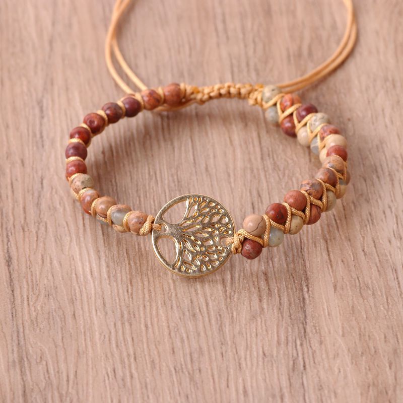 Elegant Tree Bead Yoga Bracelet – Double Braided Design