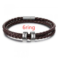 Personalized Mens Braided Genuine Leather Bracelet Stainless Steel Custom Beads Name Charm Bracelet For Men With Family Names