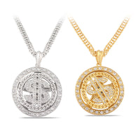 European Hip Hop Street Dollar Turntable Necklace Rap HIPHOP Rotatable Dollar Pendant More And More Earned