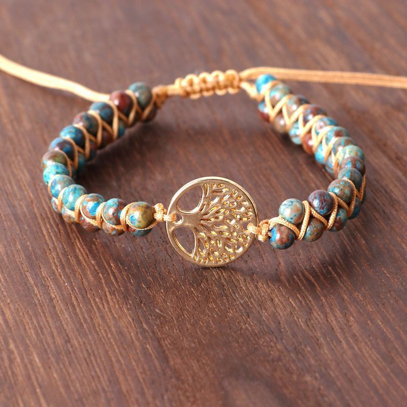 Elegant Tree Bead Yoga Bracelet – Double Braided Design