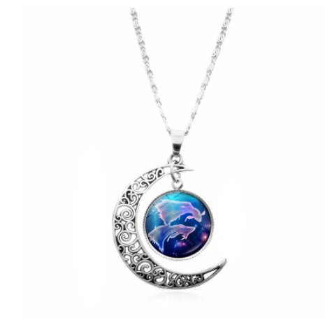 Starry Sky Animal 12 Constellation Moon Necklace Time Stone Pendant