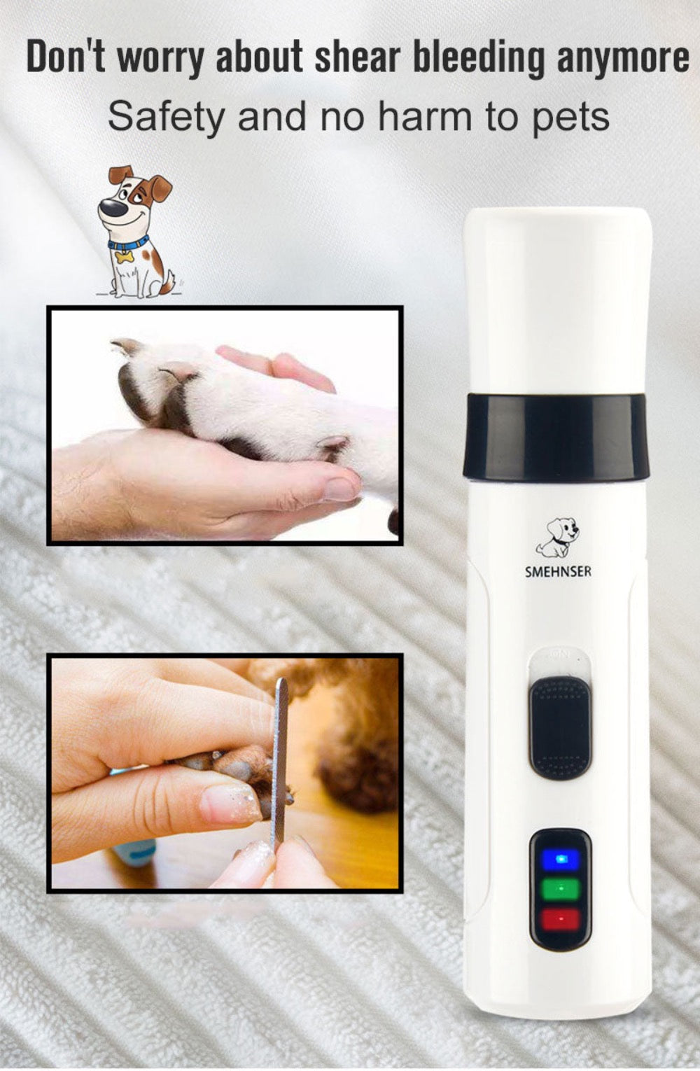 Rechargeable Cordless Pet Nail Trimmers – Quiet Motor, Adjustable Two-Speed Settings