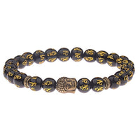 Women's 8mm Black Buddha & Evil Eye Charm Bracelet - Elastic & Round