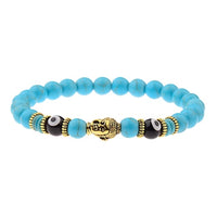 Women's 8mm Black Buddha & Evil Eye Charm Bracelet - Elastic & Round