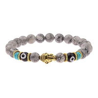 Women's 8mm Black Buddha & Evil Eye Charm Bracelet - Elastic & Round