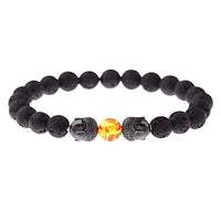 Women's 8mm Black Buddha & Evil Eye Charm Bracelet - Elastic & Round