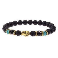 Women's 8mm Black Buddha & Evil Eye Charm Bracelet - Elastic & Round