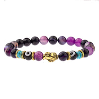 Women's 8mm Black Buddha & Evil Eye Charm Bracelet - Elastic & Round