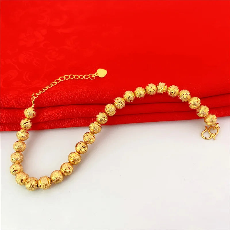 Yellow Gold Color Bracelets For Women 6mm Buddha Ball Chain Bracelet