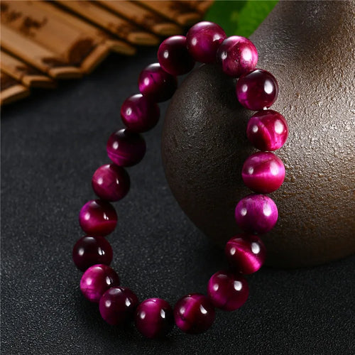 High Quality Pink Tiger Eye Buddha Bracelets - Natural Stone Beads - Elastic Rope for Men & Women - Perfect Gift