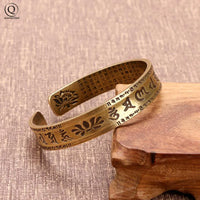 Pure Copper Buddhist Mantra Cuff Bangle - Brass Scripture Design