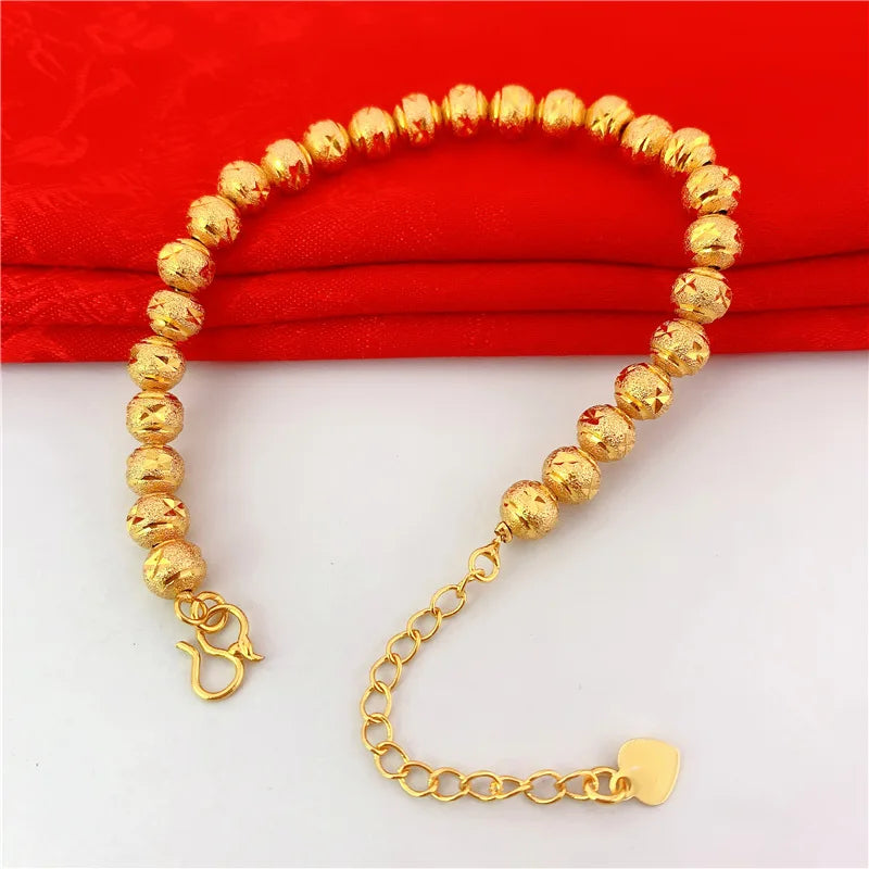 Yellow Gold Color Bracelets For Women 6mm Buddha Ball Chain Bracelet