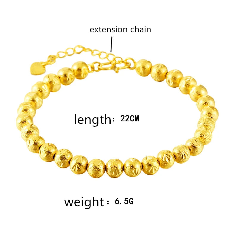 Yellow Gold Color Bracelets For Women 6mm Buddha Ball Chain Bracelet