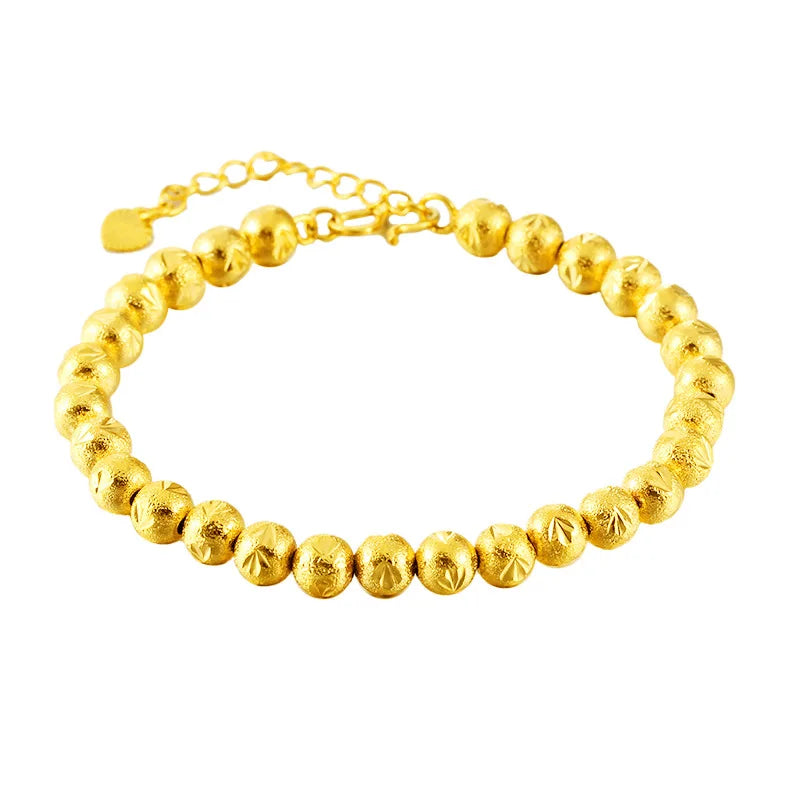 Yellow Gold Color Bracelets For Women 6mm Buddha Ball Chain Bracelet