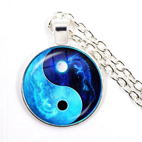 Yin Yang Necklace Tai Chi Unisex Time Stone Cabochon Glass Pendant