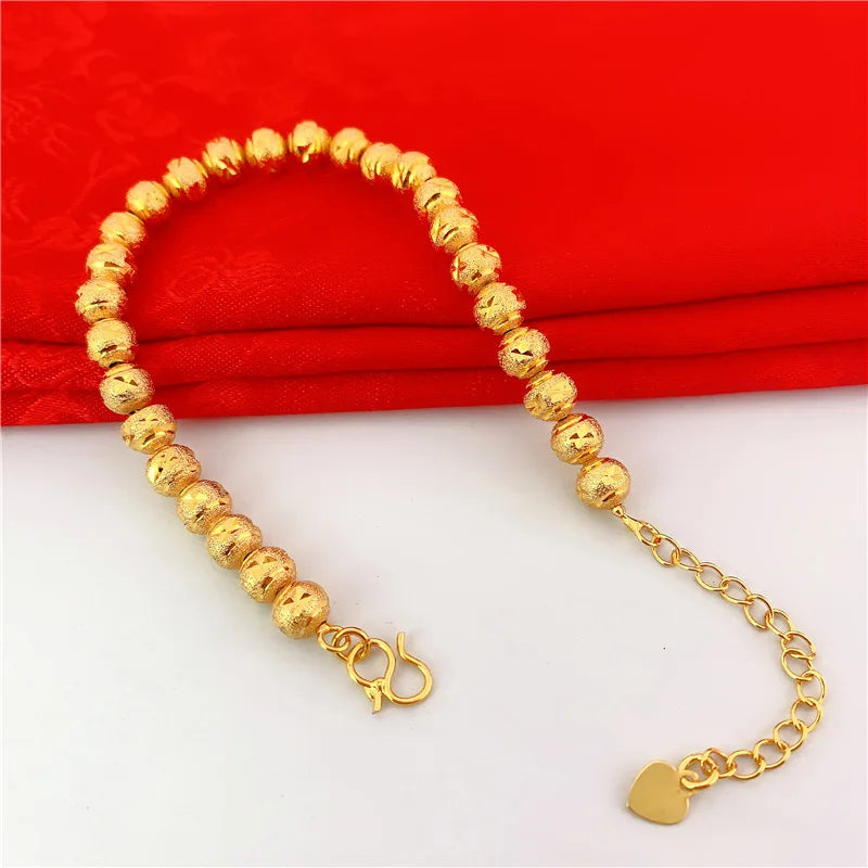 Yellow Gold Color Bracelets For Women 6mm Buddha Ball Chain Bracelet