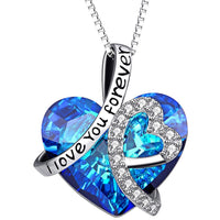 I LOVE YOU FOREVER Blue  Crystal Heart Necklace & Gift Box in 18K White