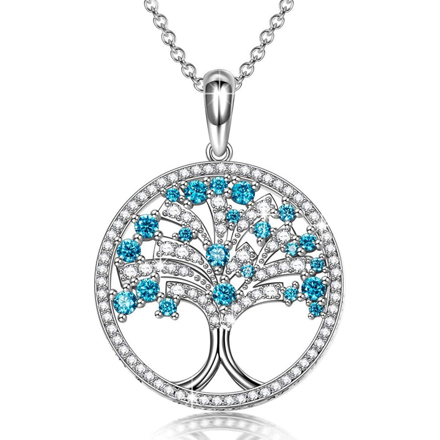 Blue Crystal Mother Nature Tree of Life Pendant Necklace