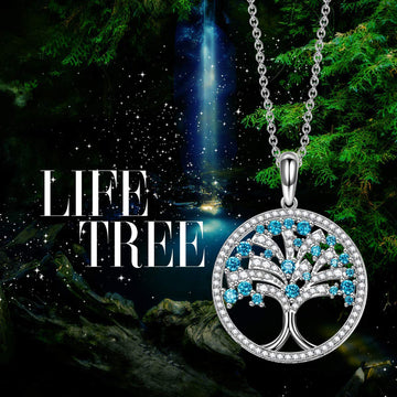 Blue Crystal Mother Nature Tree of Life Pendant Necklace