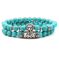 KMVEXO 2PCS/Set Silver Color Buddha Head Lava Skeleton Turquoises