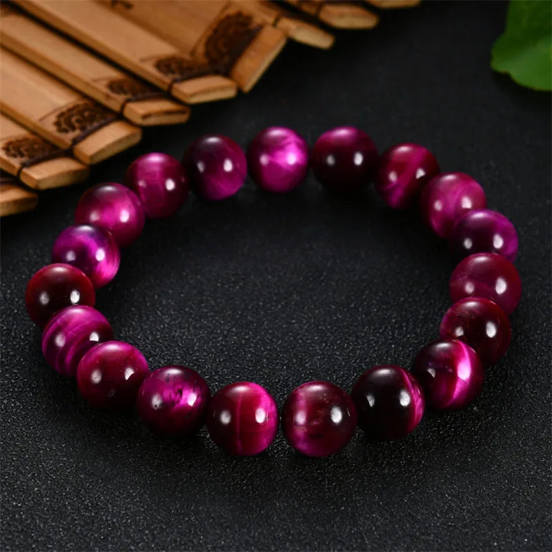 High Quality Pink Tiger Eye Buddha Bracelets - Natural Stone Beads - Elastic Rope for Men & Women - Perfect Gift