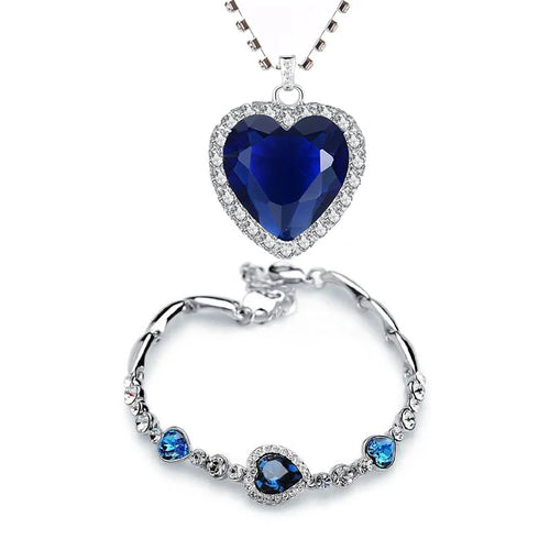 Titanic Heart of Ocean Necklaces for Women Peach Heart Blue Crystal