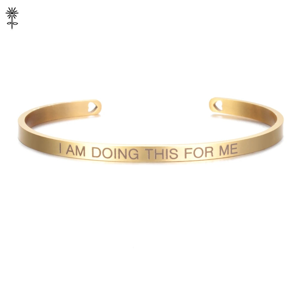 4mm Laser Engraved Cuff Bracelet with Uplifting Quotes