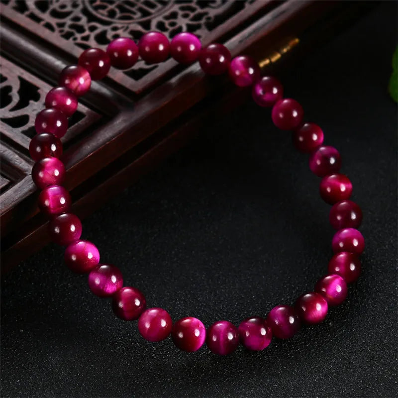 High Quality Pink Tiger Eye Buddha Bracelets - Natural Stone Beads - Elastic Rope for Men & Women - Perfect Gift